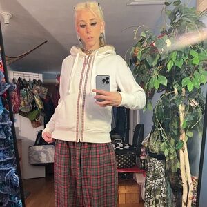 Eddie Bauer Cream Teddy Jacket with Patterned Trim